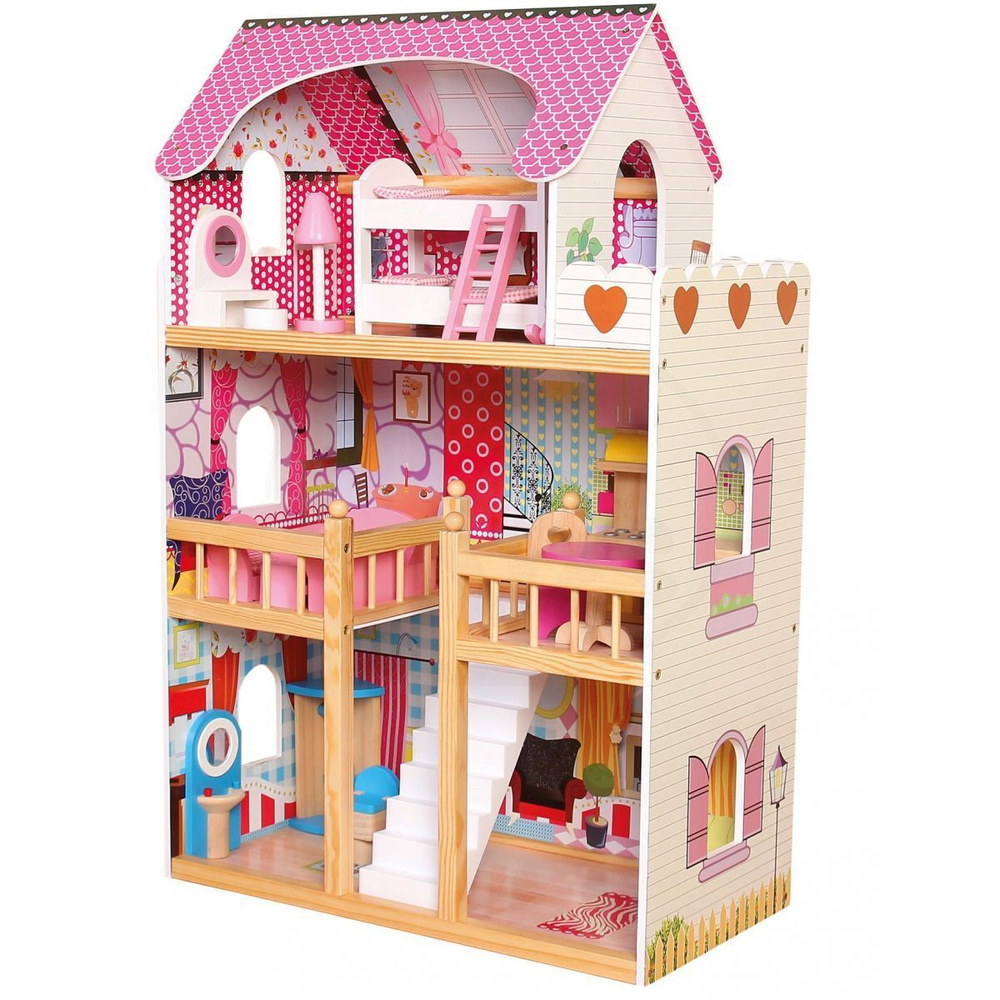 Дом для куклы деревянный с набором мебели #1