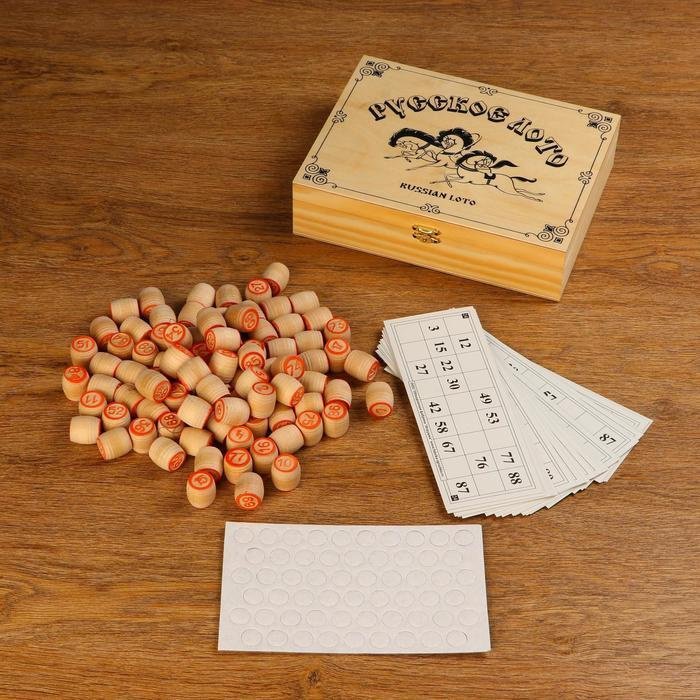 Игра Русское лото в деревянной, в светлой шкатулке "Тройка" 25х19х6 см  #1