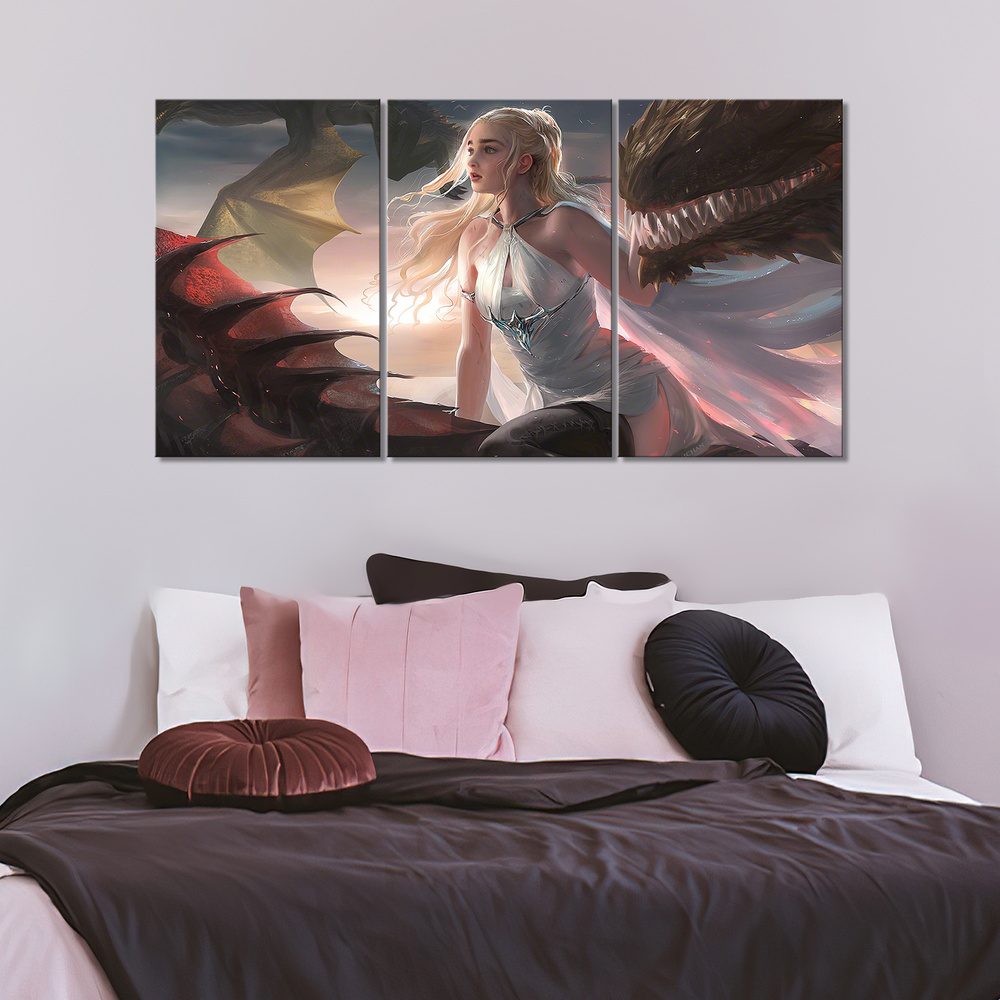 Модульная картина для интерьера на стену Дейенерис Бурерождённая на драконе Игра Престолов 90х50  #1