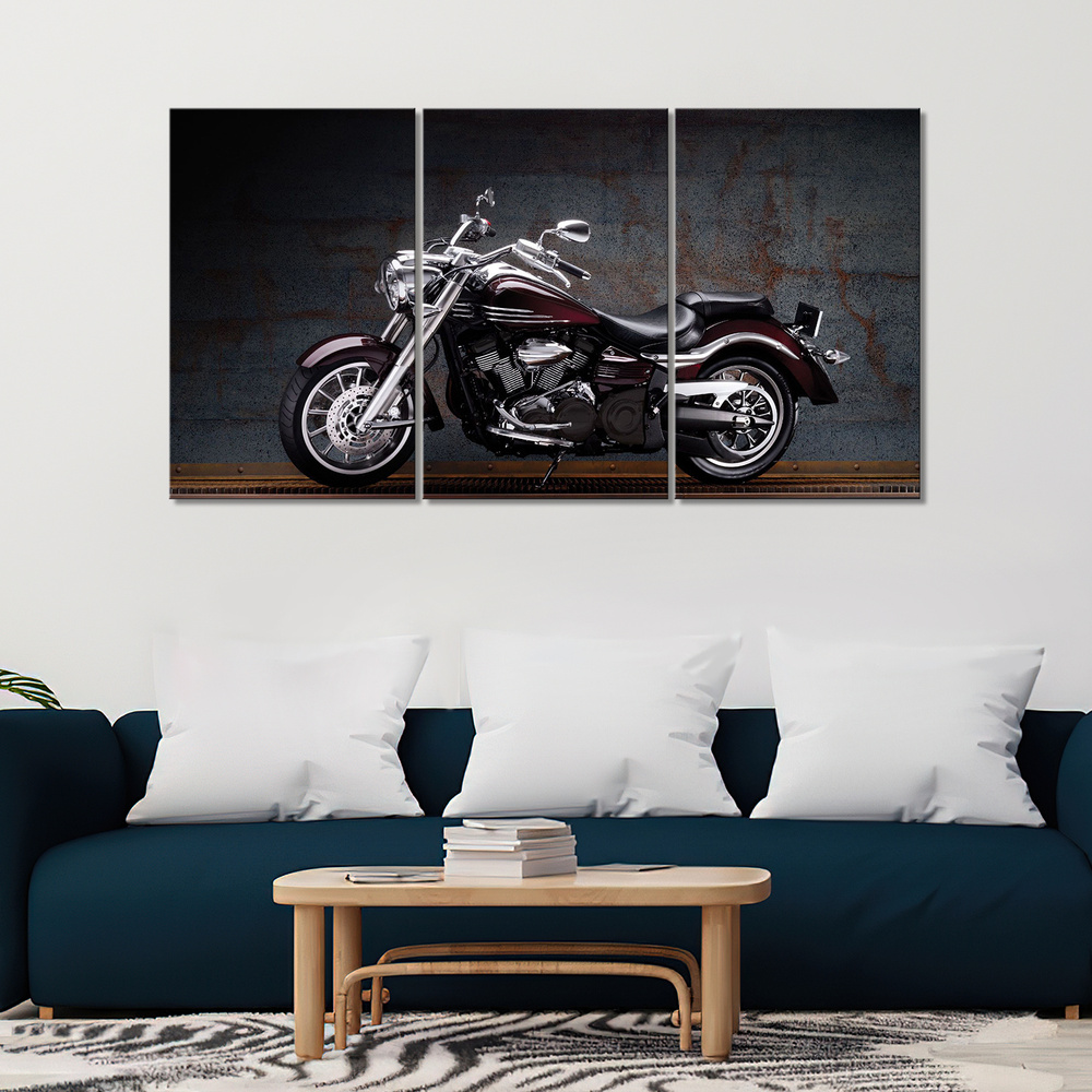 Модульная картина для интерьера на стену Вишнёвый мотоцикл Ямаха 150х80  #1