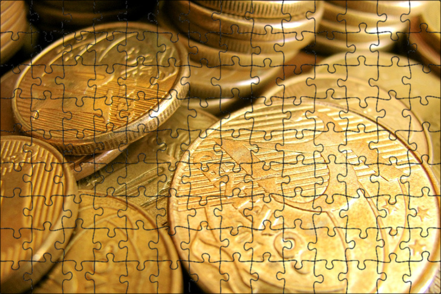 Магнитный пазл 27x18см."Деньги, монеты, настоящий" на холодильник ...