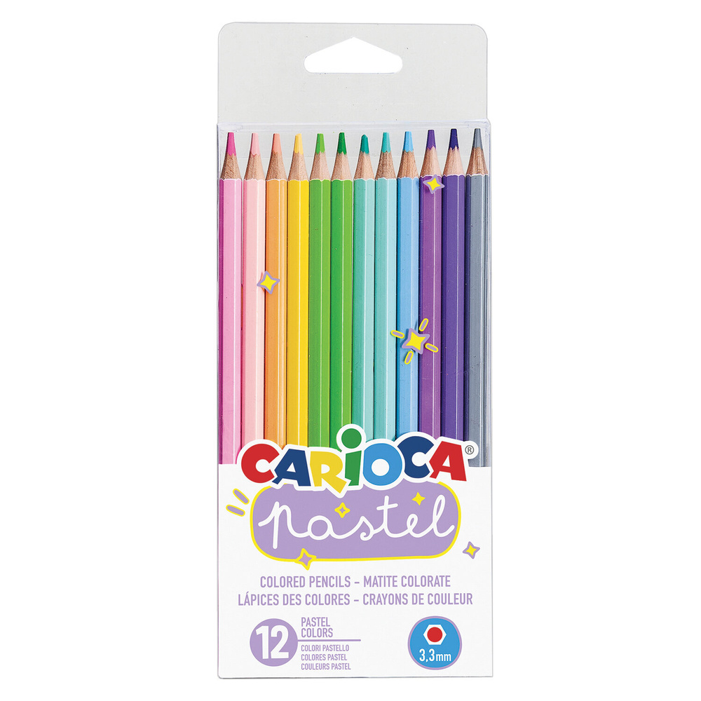 Карандаши цветные пастельные CARIOCA "Pastel", 12 цветов, шестигранные, заточенные, ПВХ чехол, 43034, #1