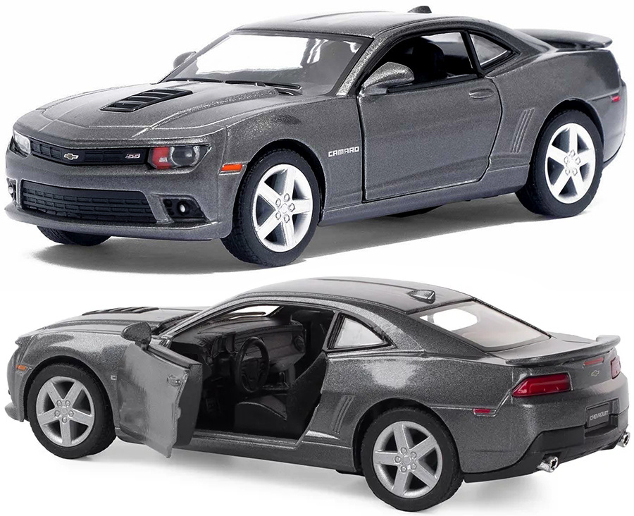 Машинка металлическая Kinsmart 1:38 Chevrolet Camaro 2014 5383DKT инерционная, двери открываются / Серебристый #1