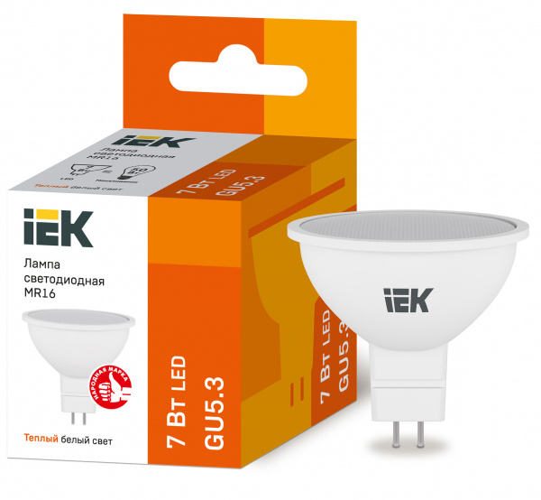 IEK Лампа светодиодная ECO MR16 софит 7Вт 230В 3000К GU5.3 LLE-MR16-7-230-30-GU5  #1