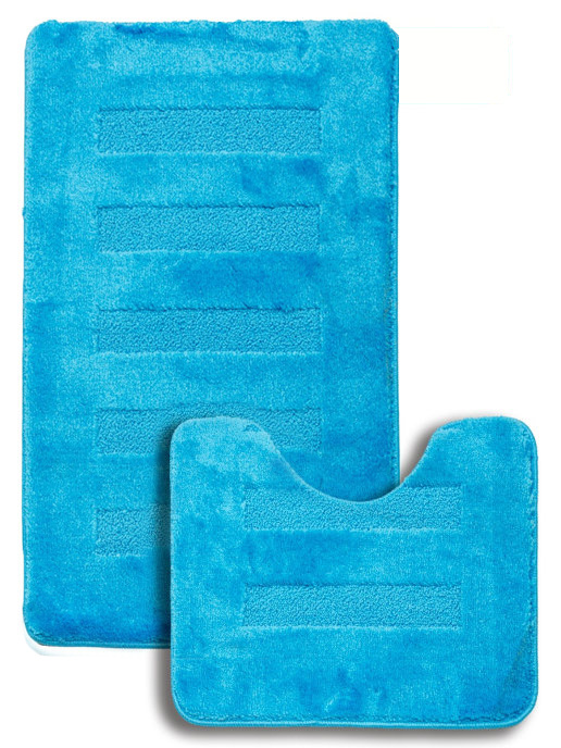 Набор ковриков для ванной комнаты Home Decor Unicolor 50х80см и 40х50см противоскользящий темно-голубой #1