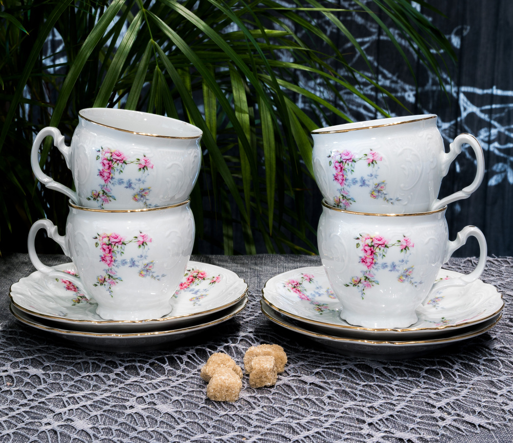 Чайный набор посуды на 4 персоны Bernadotte Дикая роза 240 мл, 8 предметов: 4 чашки и блюдца для чая #1