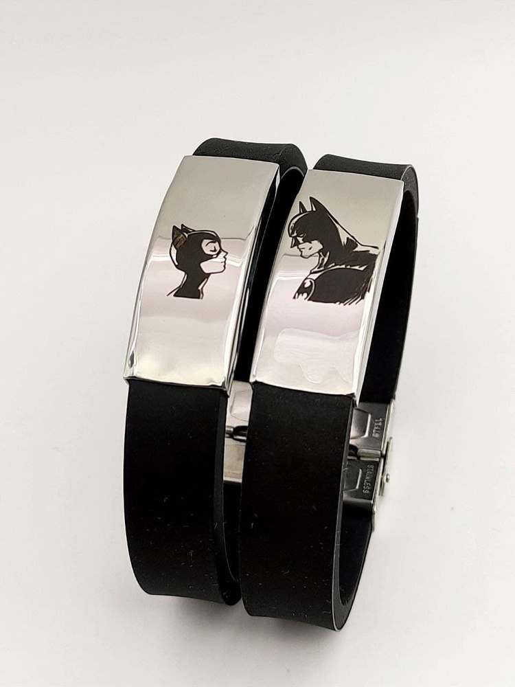 Парные силиконовые браслеты с гравировкой Бэтмен и Женщина Кошка  #1