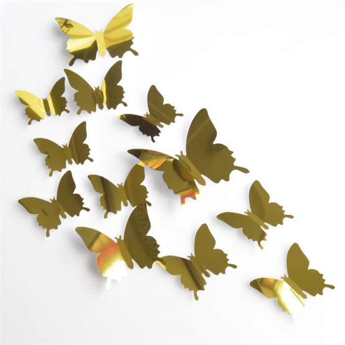 Стикеры 3D Бабочки золотые/ Украшение для интерьера/ Украшение декоративное для дома/ Наклейки 3Д бабочки #1