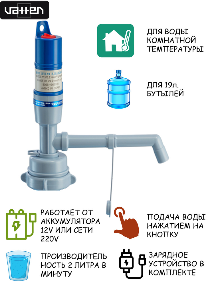 Помпа для 19л бутыли Vatten №6 электрический синий/серый #1