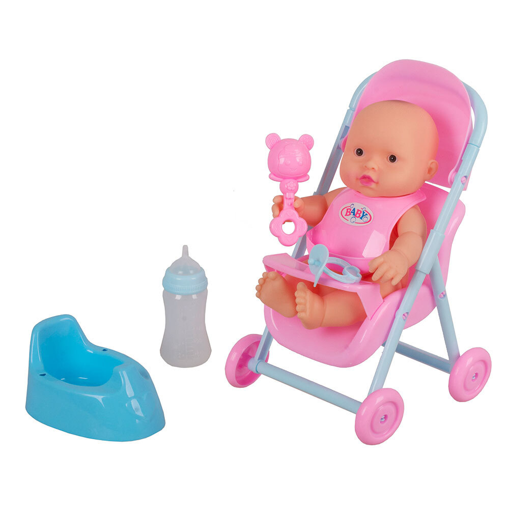 Кукла малышка ПУПС 20 см, малыш младенец в коляске, пластик, игрушка в дорогу LD8402D-H2 в сетке Tongde #1