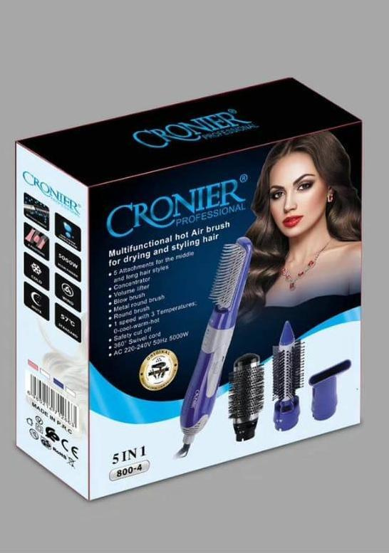 CRONIER Фен-щетка для волос 800-4 5000 Вт, скоростей 1, кол-во насадок 4, синий  #1