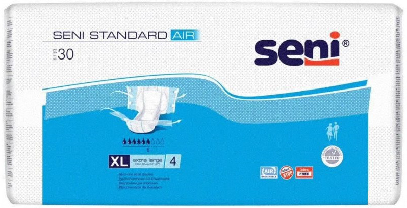 Подгузники для взрослых Seni Standart Air XL (4), обхват 130-170 см, 6 капель, 30 шт.  #1