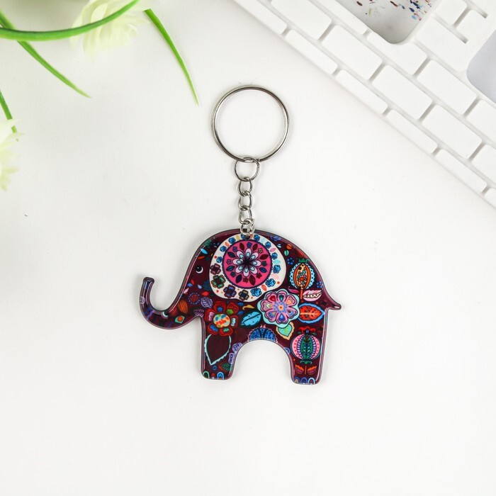 Брелок акрил "Слон в цветах" в технике дудлинг 5,4х6,4 см #1