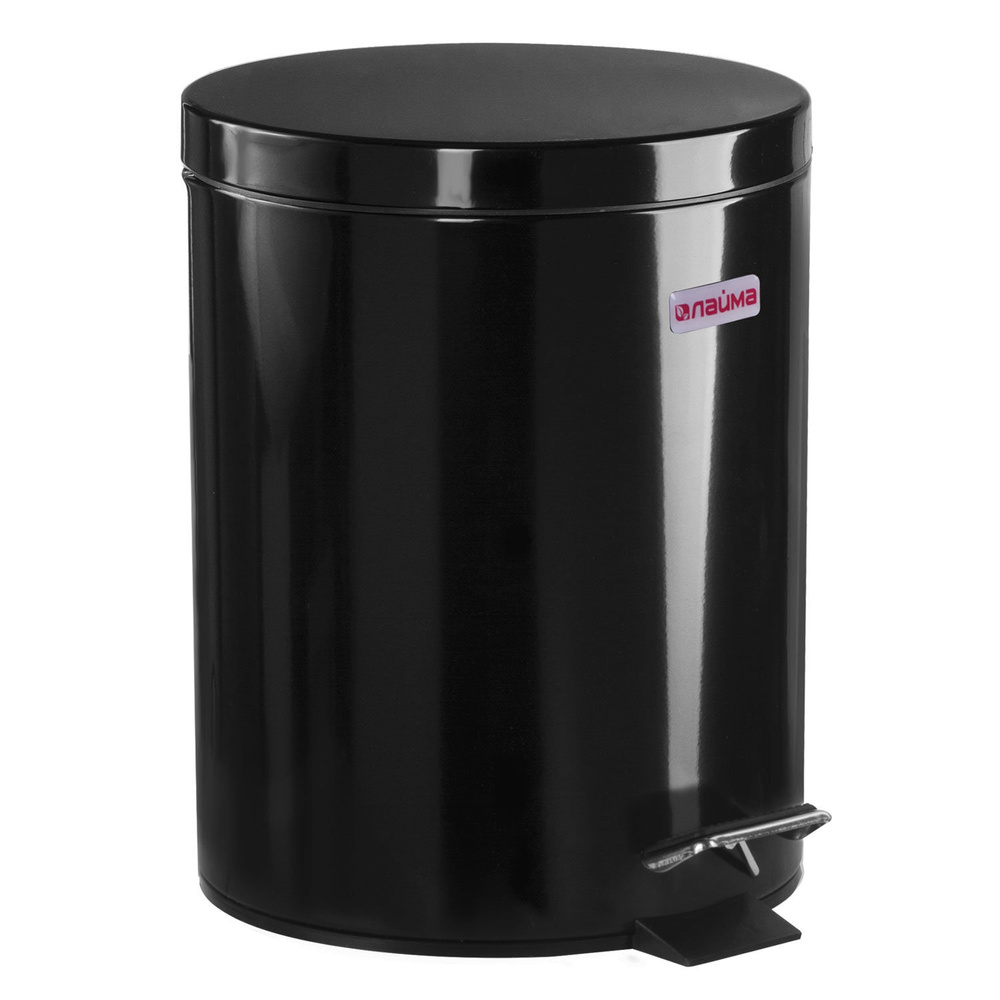 Ведро-контейнер для мусора Лайма с педалью, "Classic", 5 л, черное, глянцевое, металл, со съемным внутренним #1