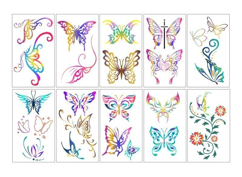 Переводные татуировки временные "Бабочки" 5,7х9,7 см. 10 листов  #1