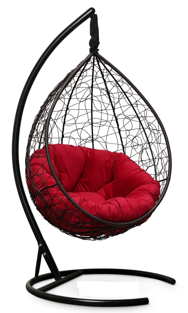 Подвесное кресло-кокон SEVILLA VERDE VELOUR коричневый (красная подушка)  #1