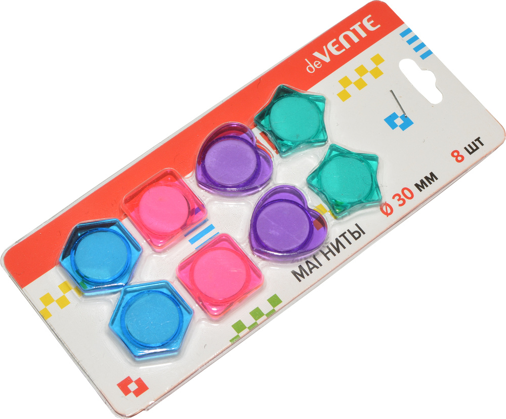 Магниты для доски 8 шт. d-30 мм "Фигуры" разноцветные, магниты на холодильник, для детей и малышей  #1