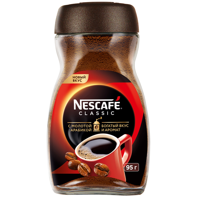 Кофе растворимый Nescafe "Classic", гранулированный/порошкообразный, с молотым, стеклянная банка, 95г #1