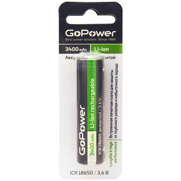 GoPower Аккумуляторная батарейка 18650, 3400 мАч #1