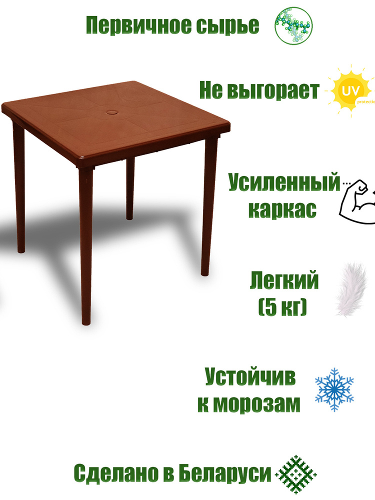 Стол садовый квадратный пластиковый коричневый ComfortProm #1