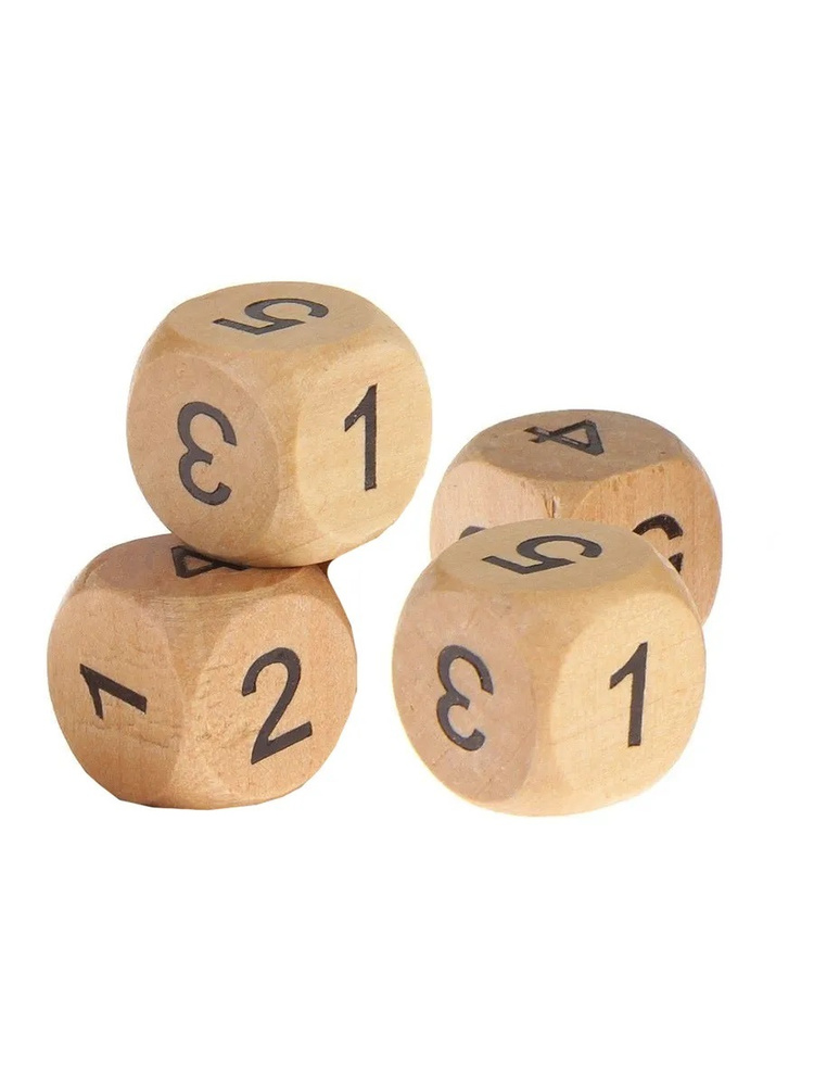 Деревянные игральные кубики (кости) с арабскими цифрами, размер 2х2 см., 4 шт.  #1