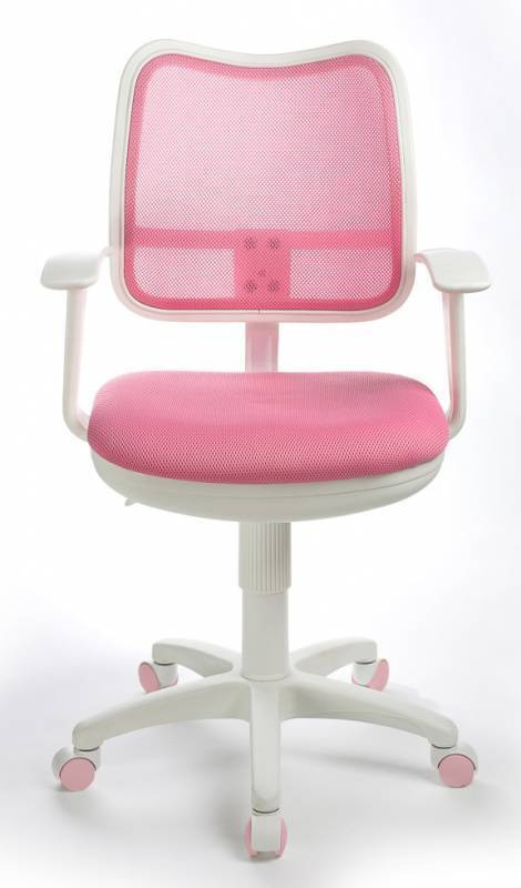 Кресло детское CH-W797/PK/TW-13A с подлокотниками, пластик белый, спинка сетка, розовое (664135)  #1