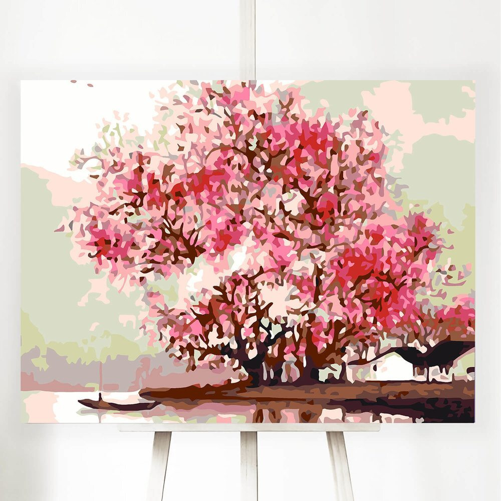 Картина по номерам, холст на подрамнике - Розовое Дерево Сакура - Природа 30x40 см.  #1