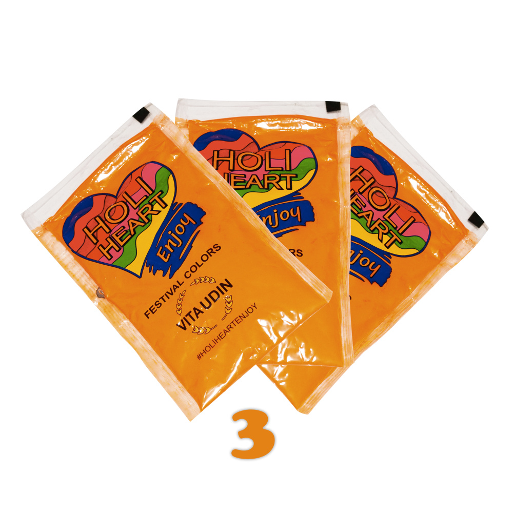 VITA UDIN краски холи HOLI HEART набор цвет оранжевый 3 шт по 120 гр для фестиваля праздника и детского #1