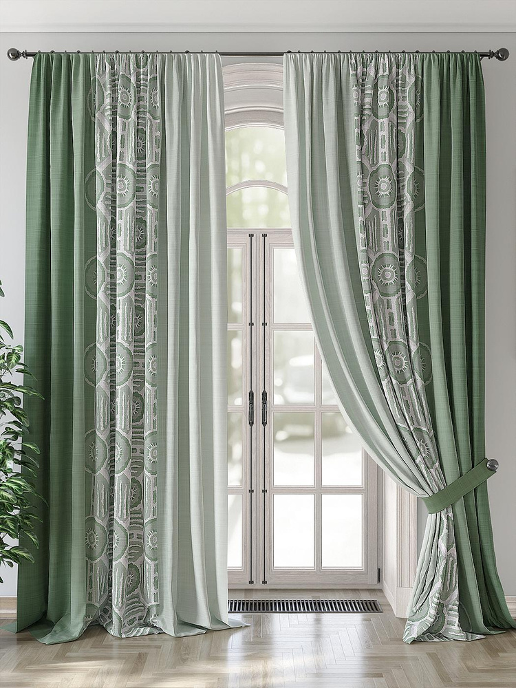 Комплекты штор AT HOME / шторы в комнату 220х260 см / Ренкверон (зеленый)  #1