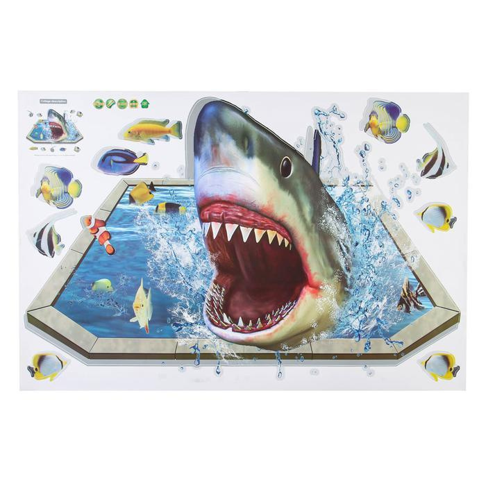 Наклейка 3Д интерьерная Акула 90*60см #1