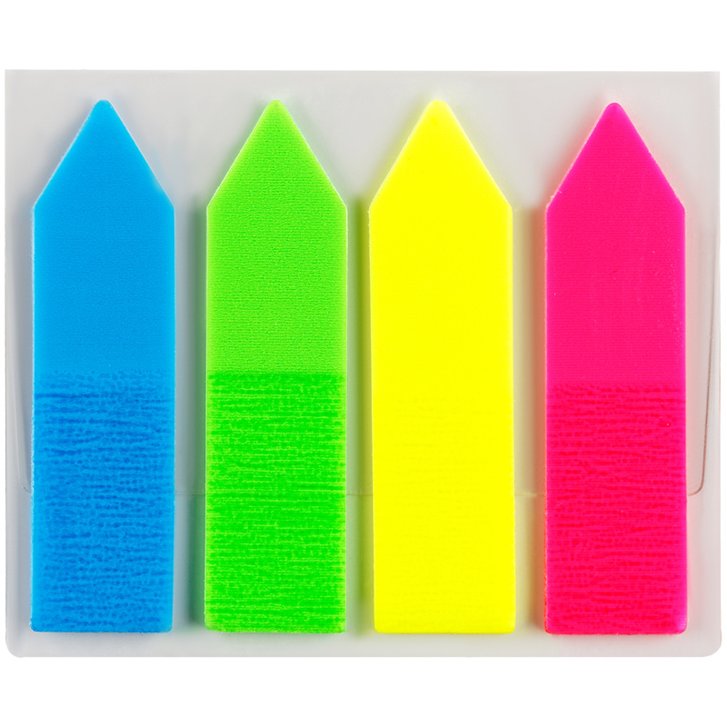 Клейкие закладки пластиковые OfficeSpace, 4 цвета неон по 20л., 45x12мм, стрелки, европодвес (PM_54057), #1