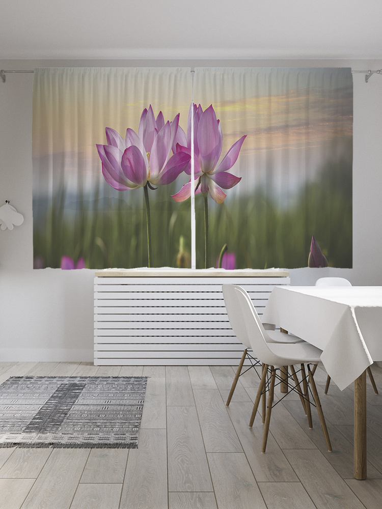 Фотошторы для кухни и спальни JoyArty "Нежные полевые цветы", 2 полотна со шторной лентой шириной по #1