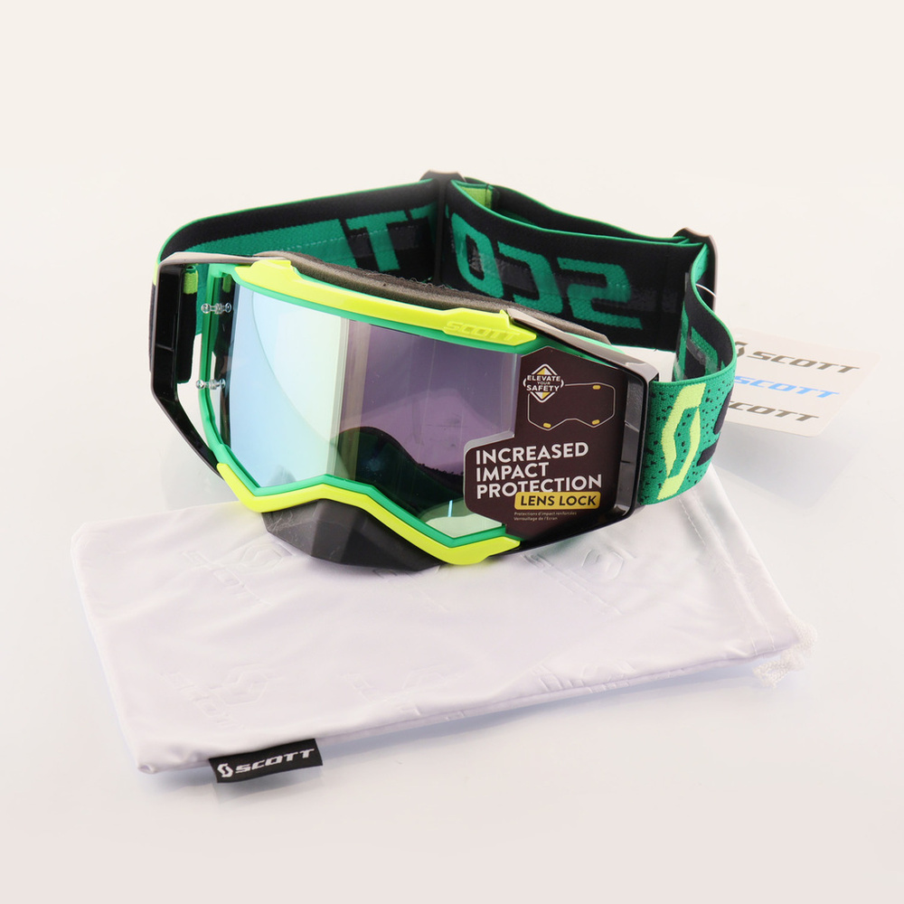 Очки защитные для мотоспорта, горнолыжного спорта, сноубординга, экстремального спорта "SCOTT" (желтый-зеленый, #1