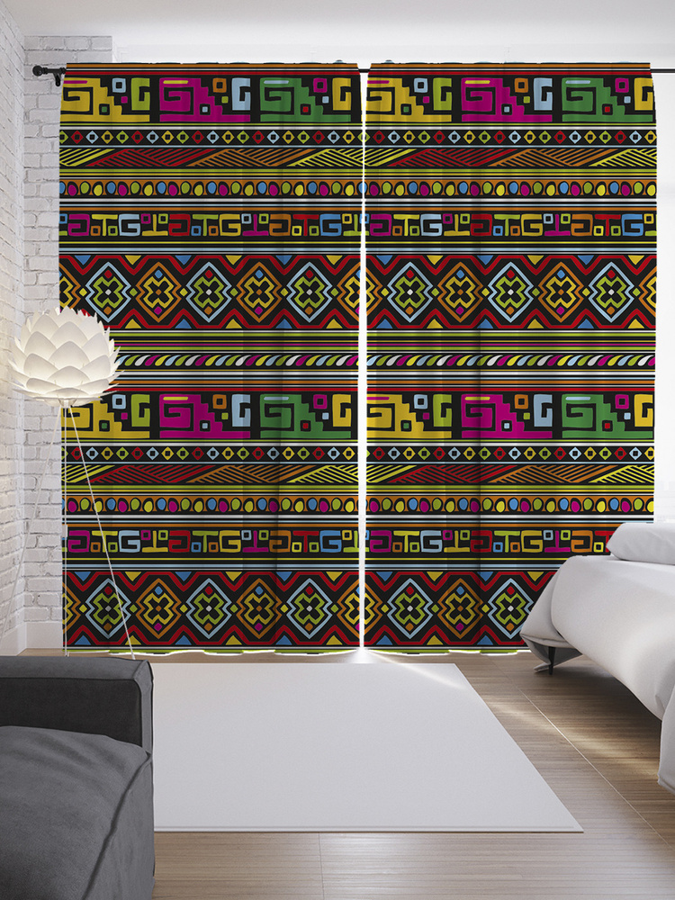 Фотошторы для кухни и спальни JoyArty "Перуанский орнамент", 2 полотна со шторной лентой шириной по 145 #1