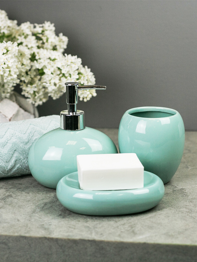 Набор для ванной комнаты аксессуары принадлежности комплект BATH PLUS MINT керамика  #1