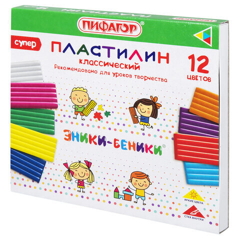 10 шт., Пластилин классический ПИФАГОР "ЭНИКИ-БЕНИКИ СУПЕР", 12 цветов, 240 грамм, стек, 106429  #1