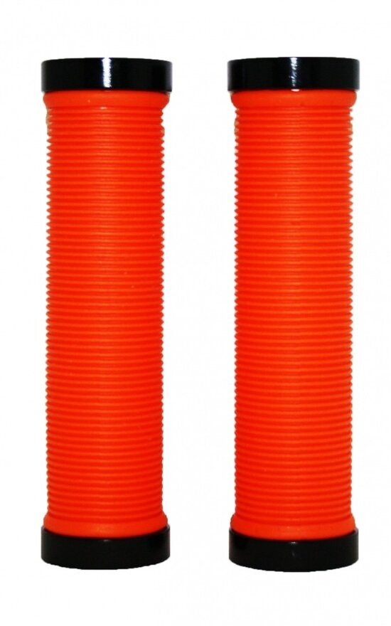 Грипсы (ручки руля) для велосипеда с металлическими зажимами, длина 129мм, оранжевые, зажим чёрный  #1