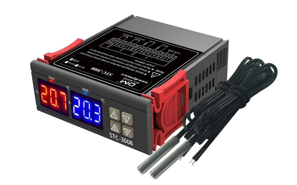 Терморегулятор программируемый 1шт STC-3008 2 канала (220V, Iнагр 250V/10A, (-55; +120С), дисплей  #1