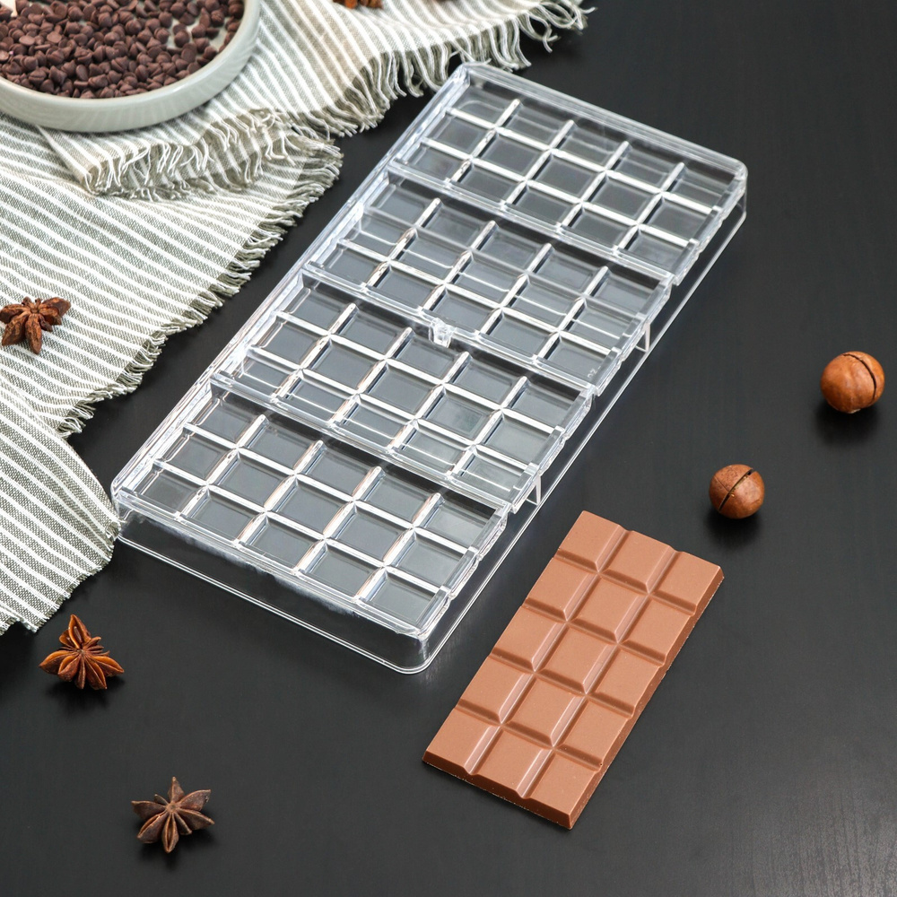 Форма для шоколада KONFINETTA "Плитка", 4 ячейки, размер 33х16.5х3 см, пластик  #1