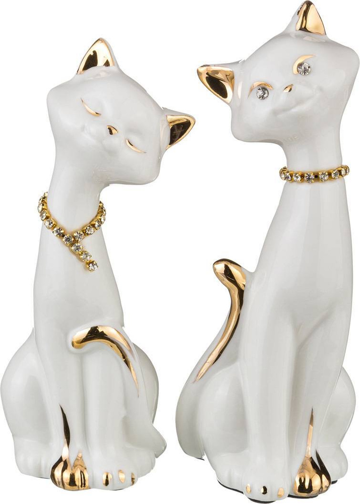 Комплект фигурок "Oro Blanco" из 2х штук Кошки 6х6х15, 6х6х14см, фарфор, белый, золотой  #1