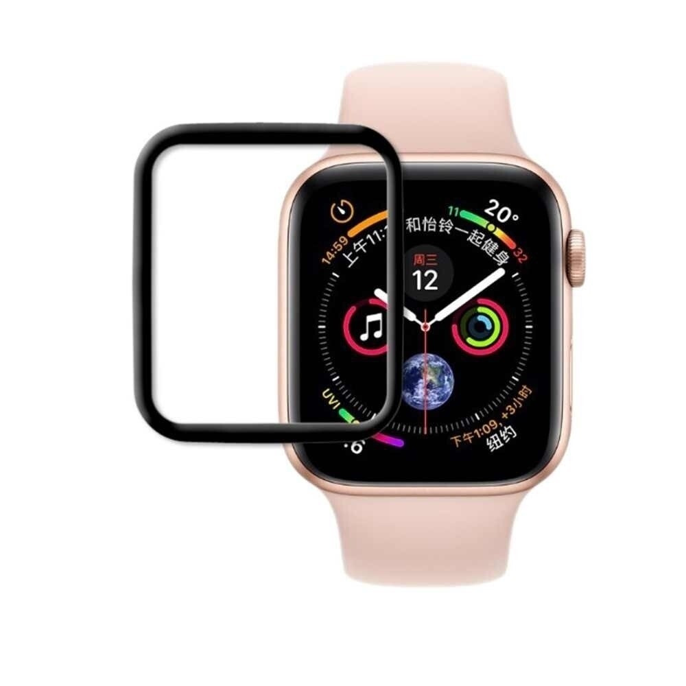 Защитное стекло "Полное покрытие" для Apple Watch 4/Watch 5 (44 мм) Черное, Салфетки в комплекте  #1