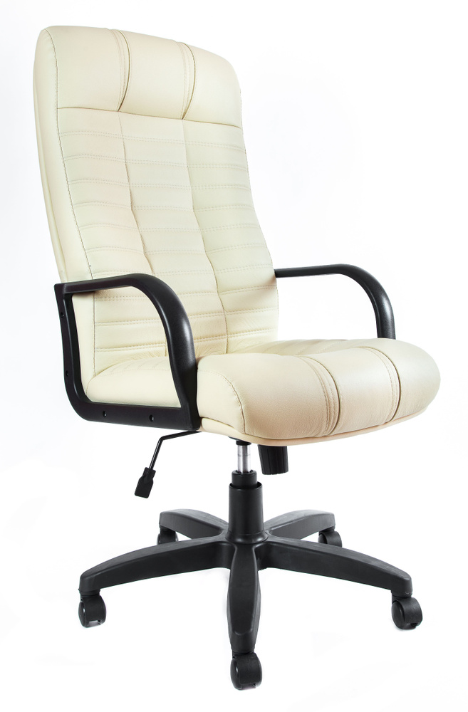 Кресло компьютерное для руководителя Евростиль, офисное кресло Атлант Стандарт, кожа бежевая  #1
