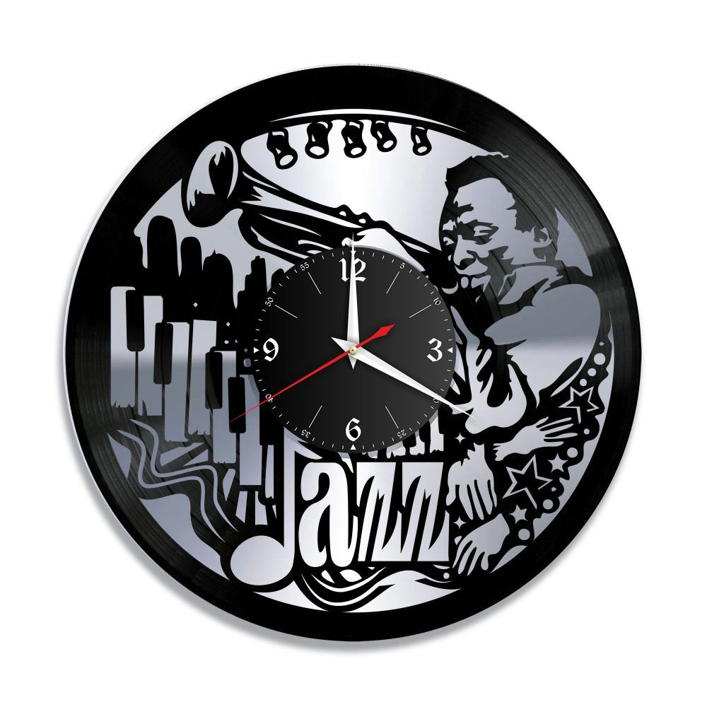 RedLaser Настенные часы "Музыка (Джаз), серебро, из винила №19", 30 см  #1