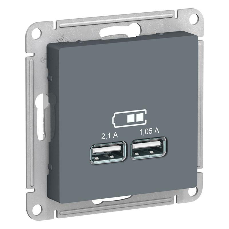 Розетка USB AtlasDesign тип A+A 5В 1х2.1А 2х1.05А механизм грифель SchE ATN000733 (4 шт)  #1