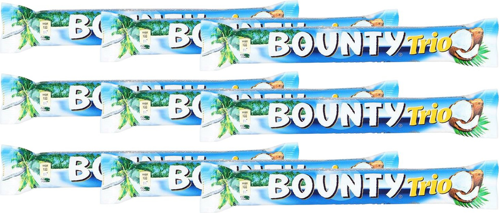 Шоколадный батончик Bounty Trio, комплект: 9 упаковок по 82.5 г #1