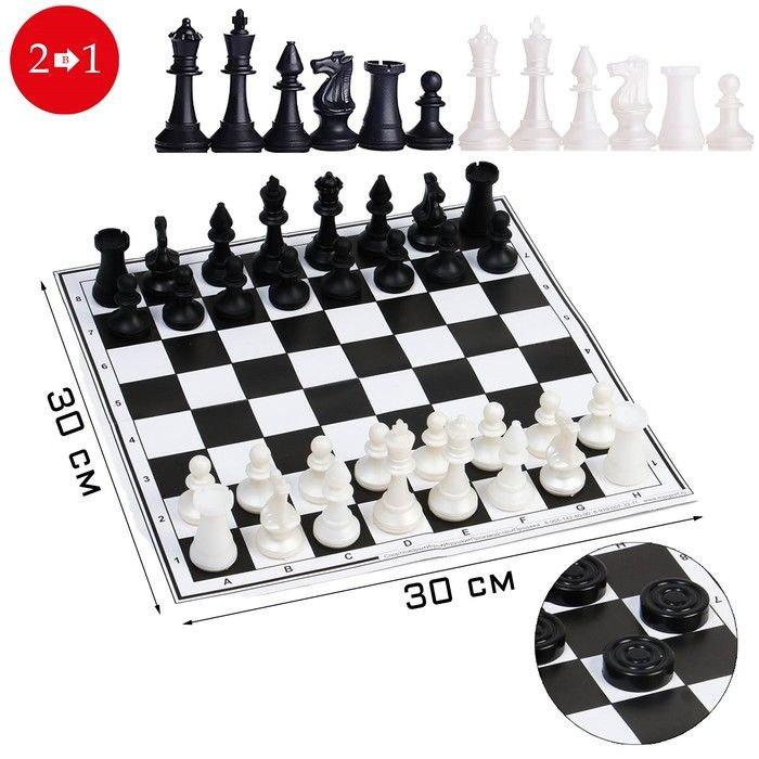 Настольная игра 2 в 1: шахматы и шашки, фигуры пластик, поле картон 30 х 30 см  #1