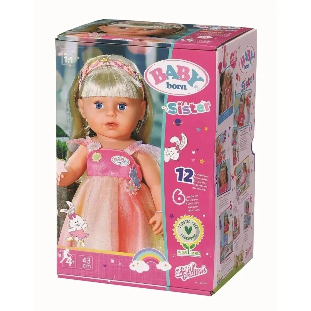 Кукла пупс Zapf Creation Baby born Сестричка блондинка Soft Touch в платье единорога, 43 см  #1