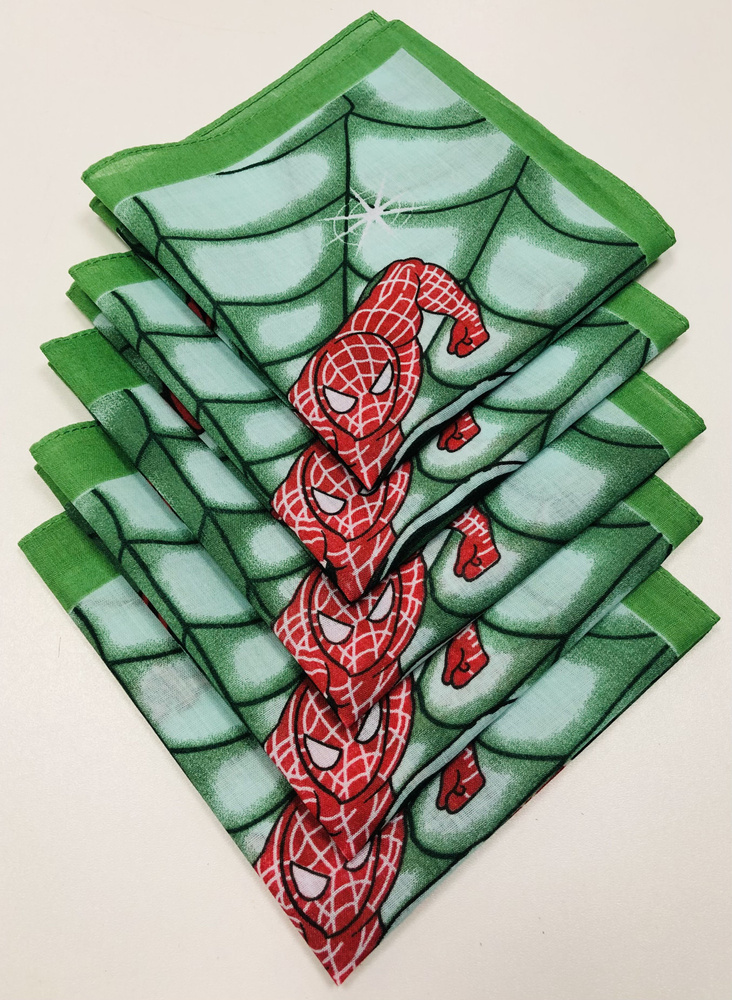 Носовые платки Человек Паук зеленый детские 5 шт/ Носовой платок / Носовой платок для девочек и мальчиков #1