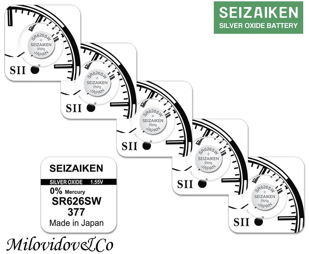 seizaiken Батарейка 376, 377 (SR66, SR626), Оксид-серебряный тип, 1,55 В, 5 шт  #1