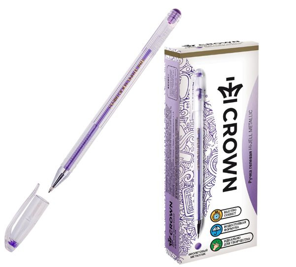 Ручка гелевая Crown "Hi-Jell Metallic" фиолетовая металлик, 0,7мм, упаковка 12 шт.  #1